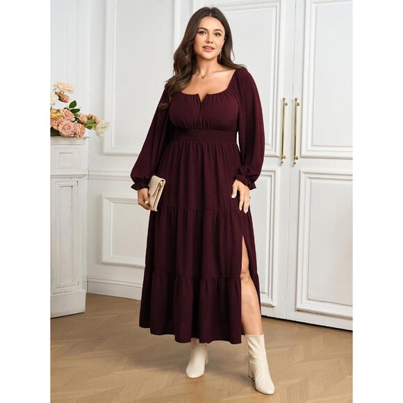 Plus Size Formal Dress Long Sleeve Tiered A Line Maxi Wedding Guest - Picture 5 of 7